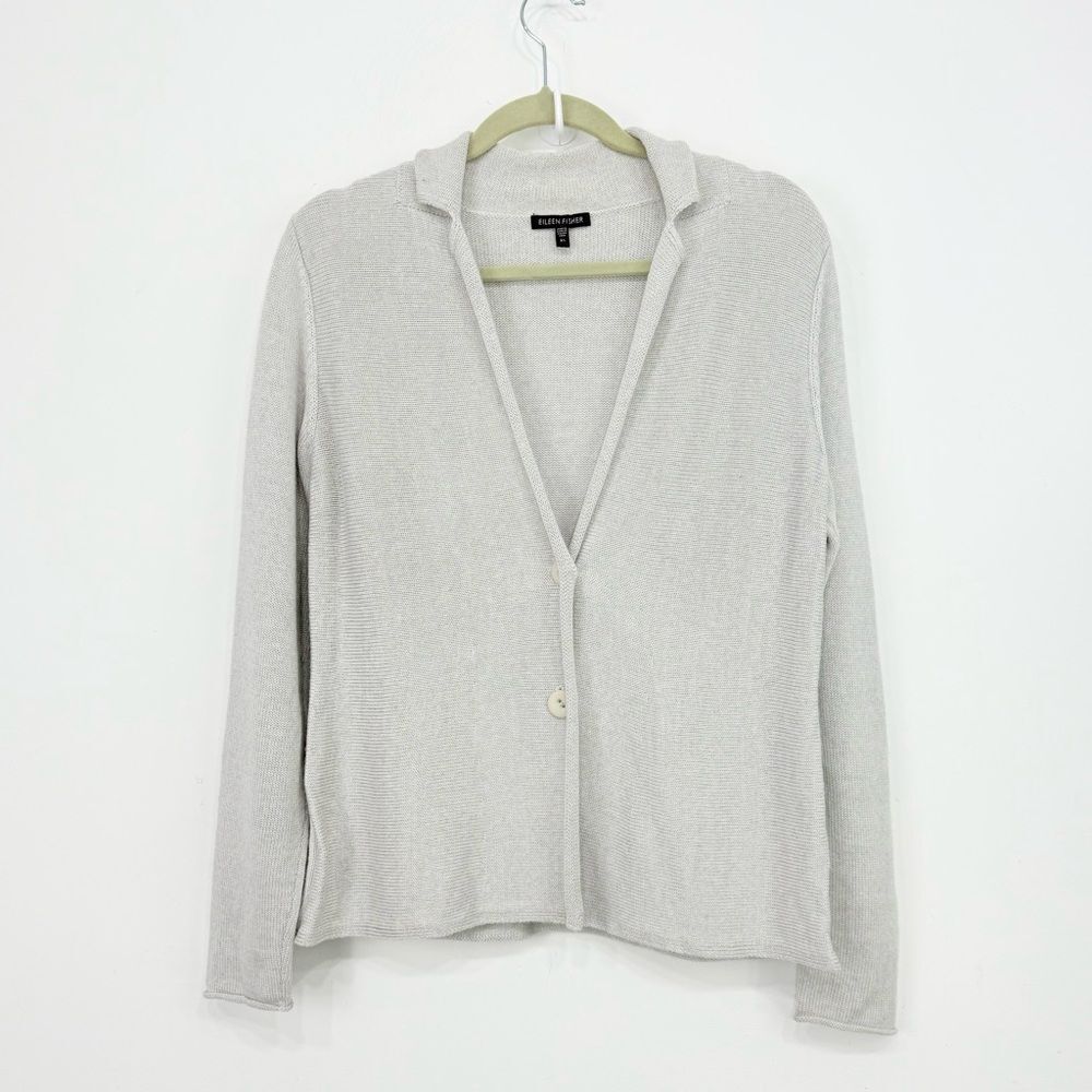 Eileen Fisher 100% Merino Wool Gray Button Up Cardigan Sweater